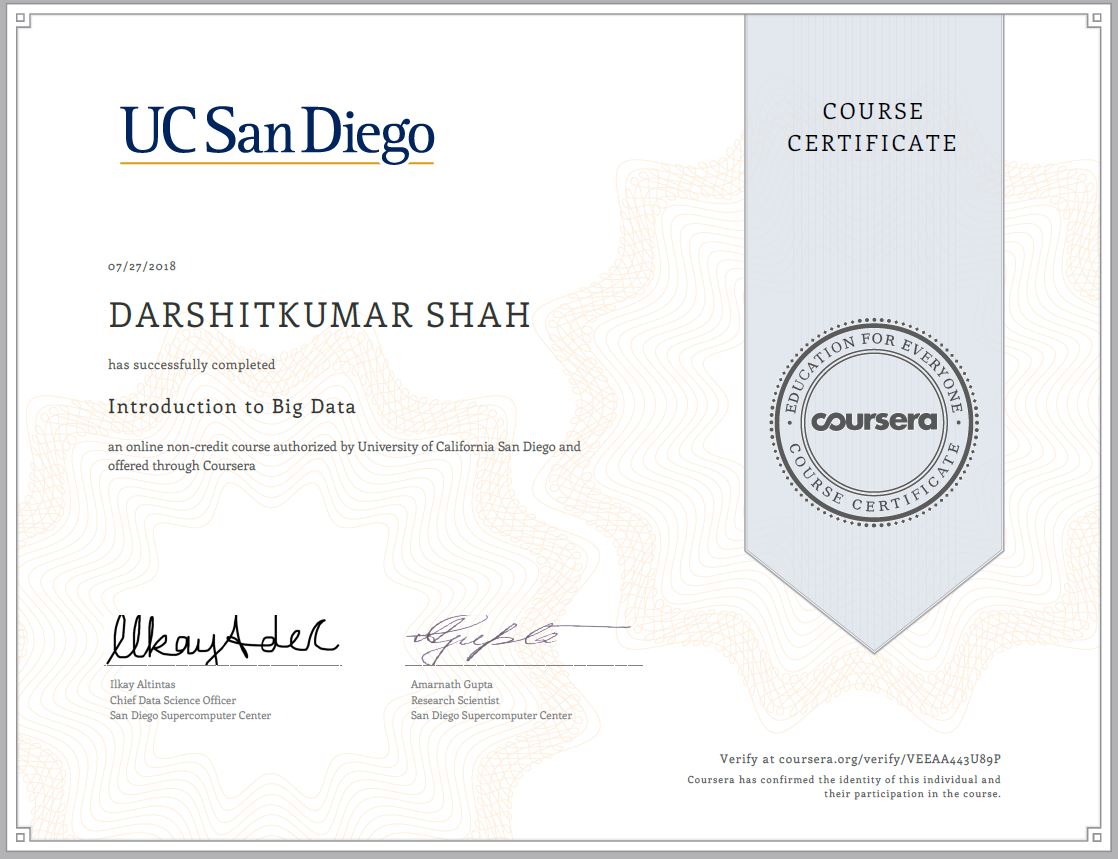 Big Data Introduction Certificate