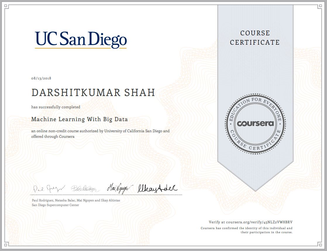 Big Data Machine Learning Certificate